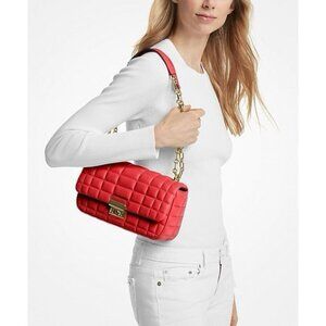 Michael Kors shoulder bag tribeca large quilted leather purse lacquer red